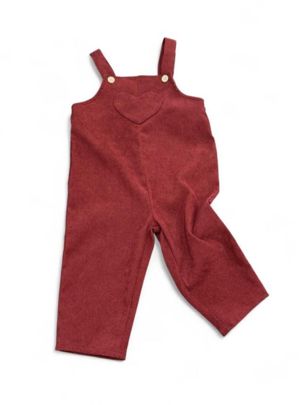 SHEIN Red Corduroy Overalls Heart Detail